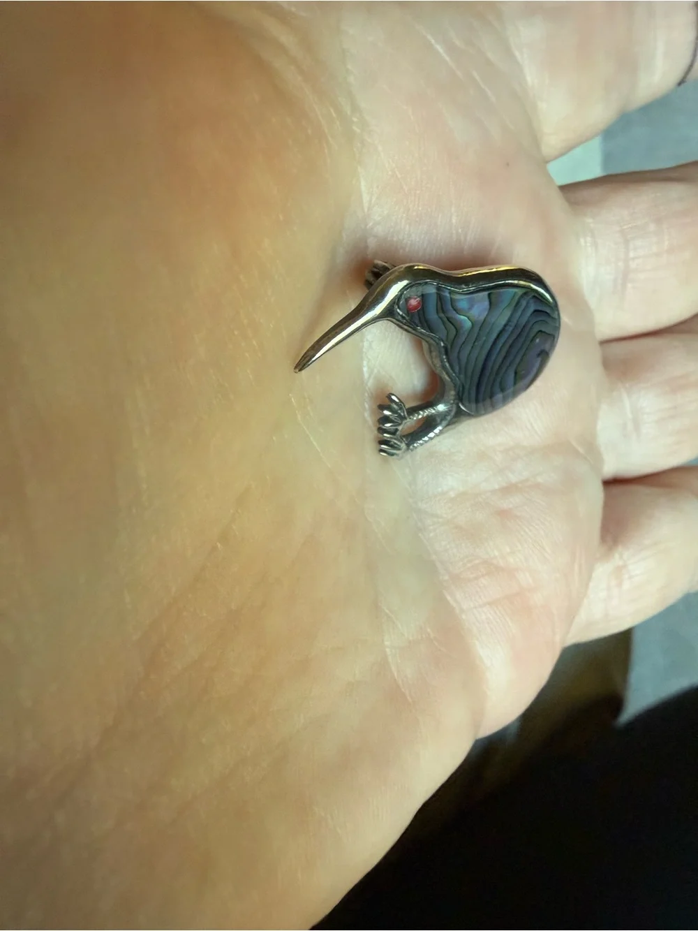 Kiwi Bird Abalone Shell Sterling Silver 925 Brooch Pin